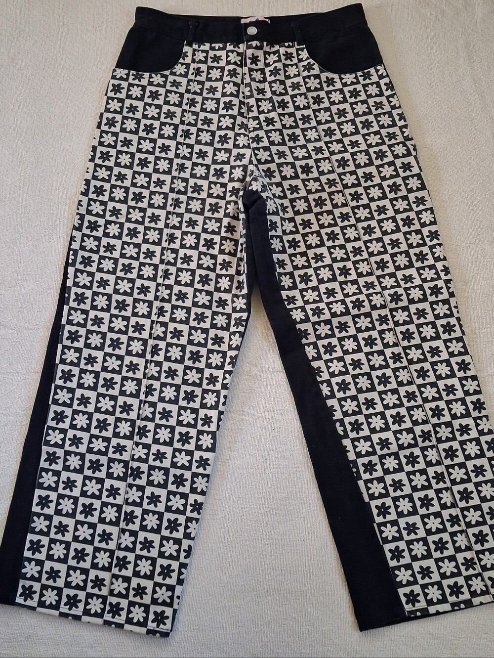 lisa says gah ♡ flower wide leg jeans daisy check 33 groovy whimsigoth indie alt